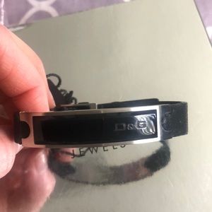 New D&G Unisex Black leather and Stainless steel bracelet